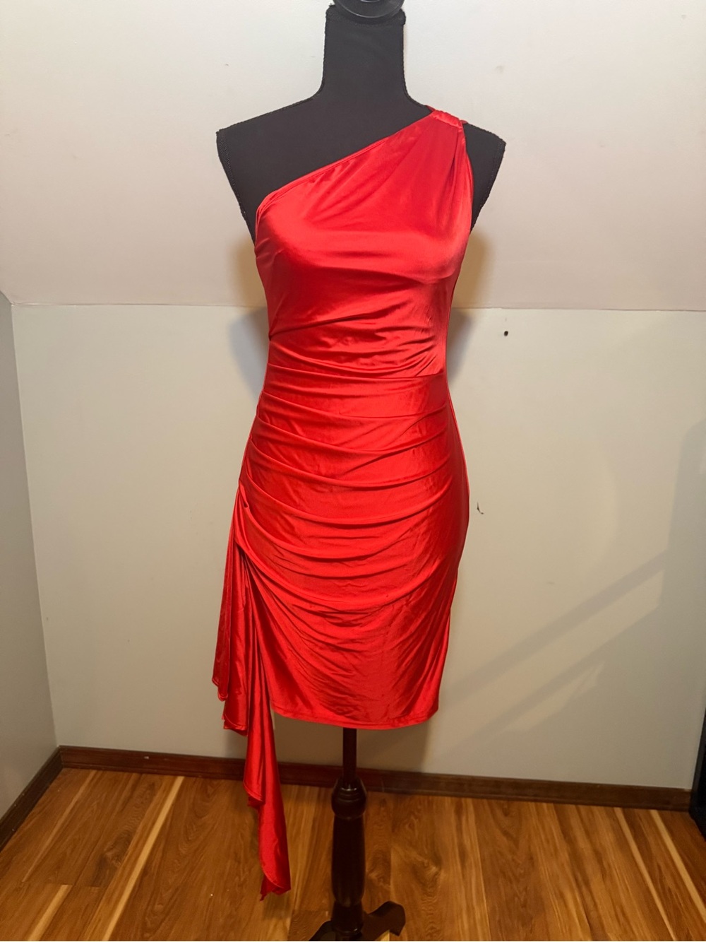 OYS One-Shoulder Red Ruched Satin Cocktail/Homecoming Dress